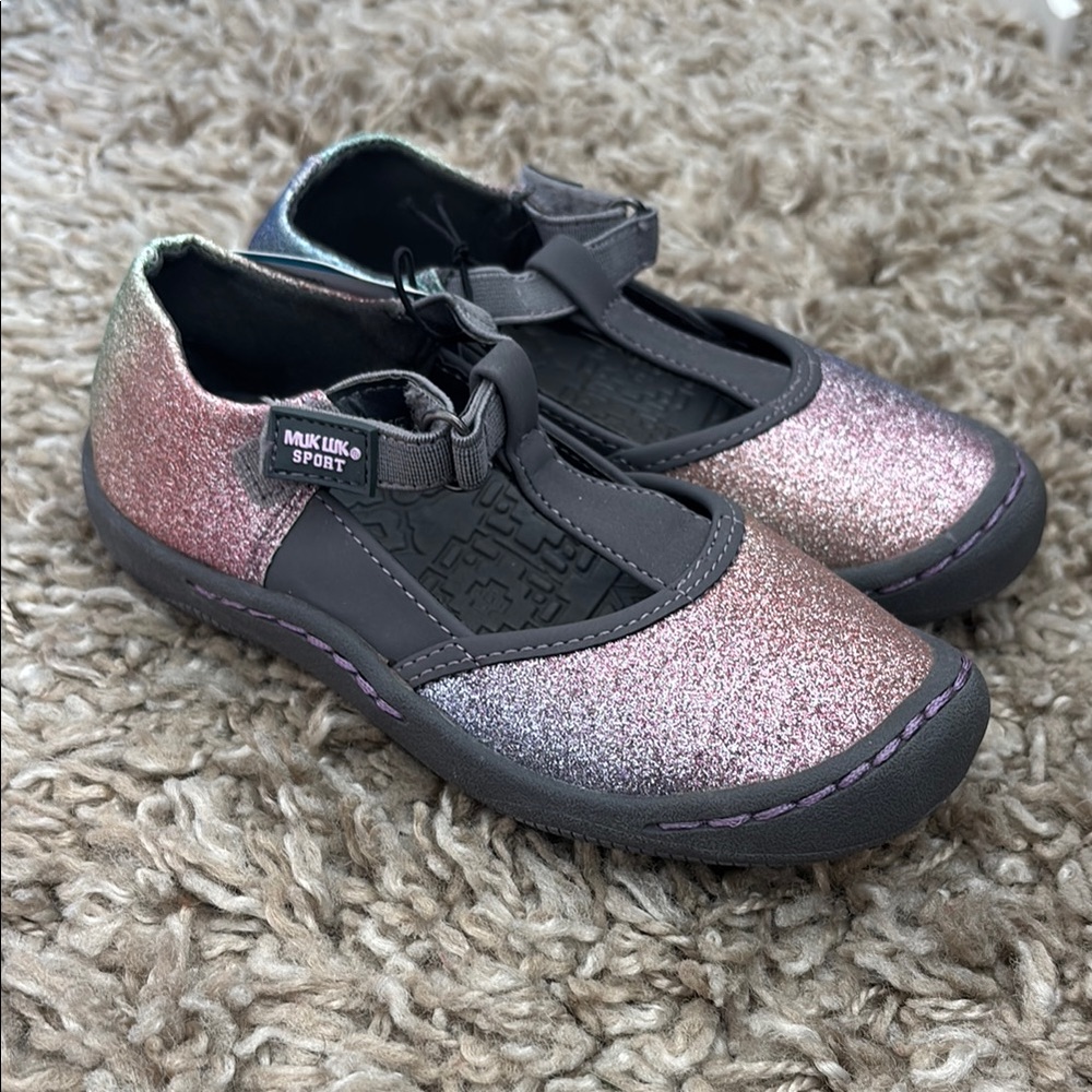 Muk Luk Rainbow Glitter Shoes - Pink and Gray